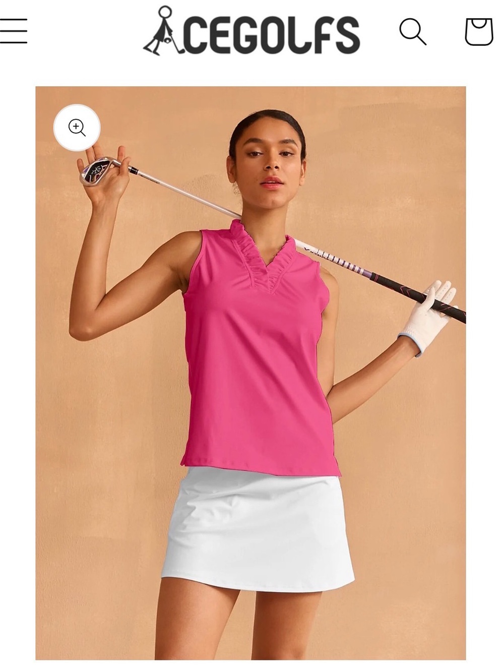 Ruffled V-Neck Sleeveless Golf Tank Top in Hot Pink